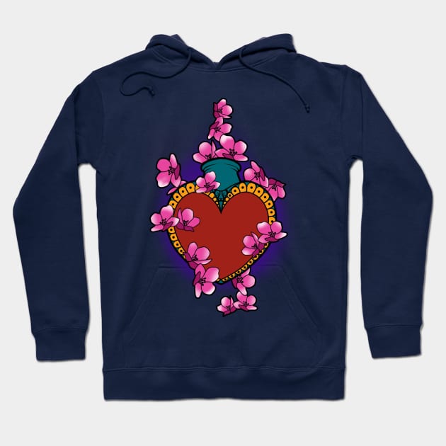 Cashed heart with cherry blossom confetti Hoodie by InkSmith